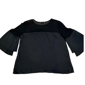 Waverly Grey Black Blouse S Mixed Media Pleated Modern Noir Maximalism Woman's